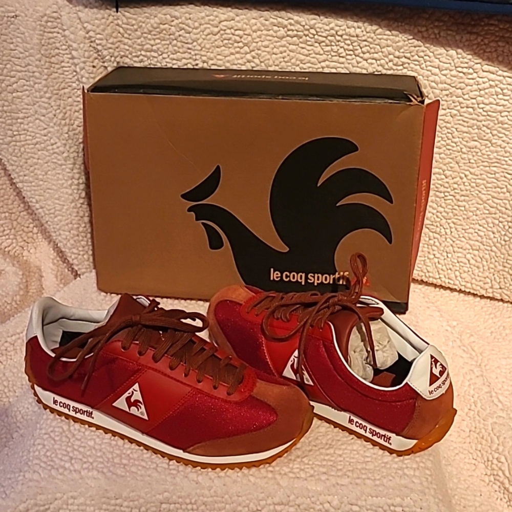 Le CoqSportif sneakers red white brick red.  Suede leather and mesh.  Like new.
